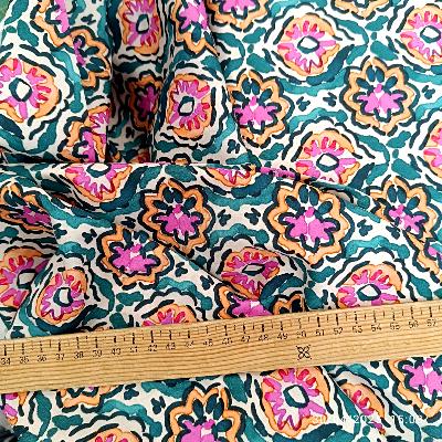 Coton fleurs roses et vertes